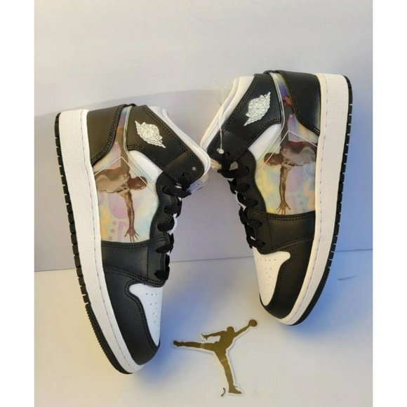 J23 SIZE 5.5Y 7 WOMEN'S NIKE AIR JORDAN 1 MID BLACK /WHITE DR9495 001